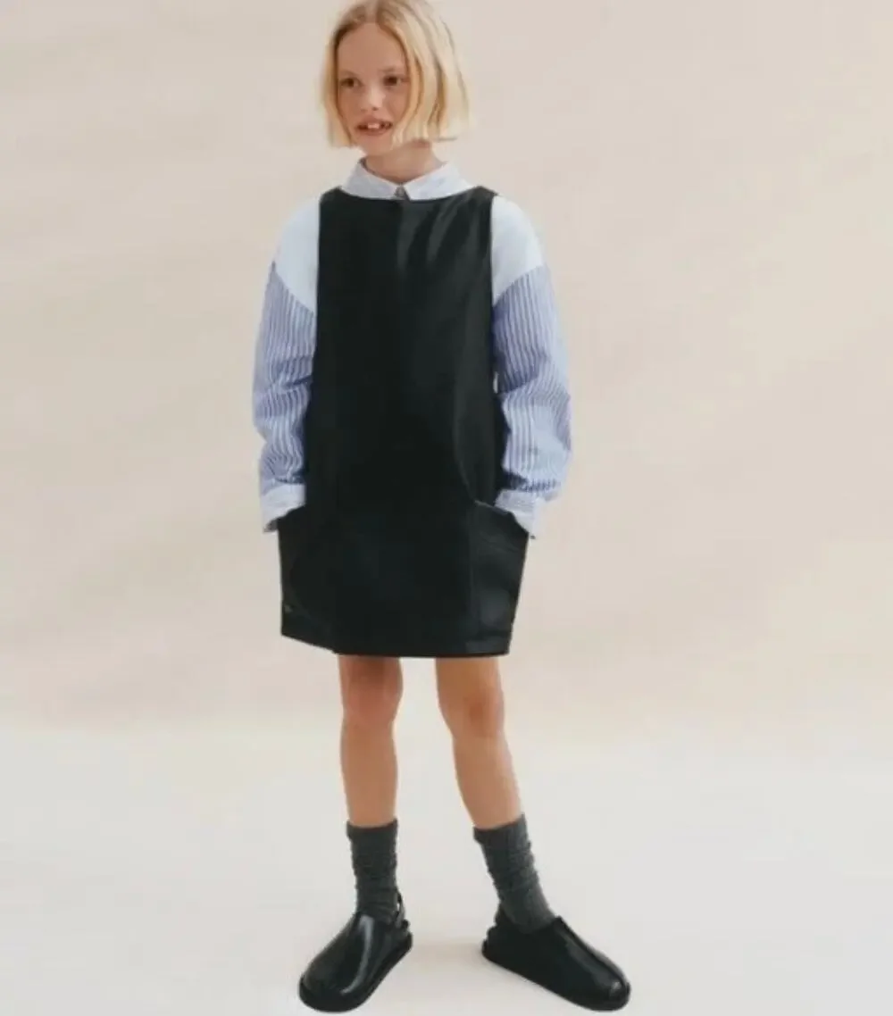 ZARA Kids Girls Black Faux Leather Dress Jumper Pockets Size 13-14 years